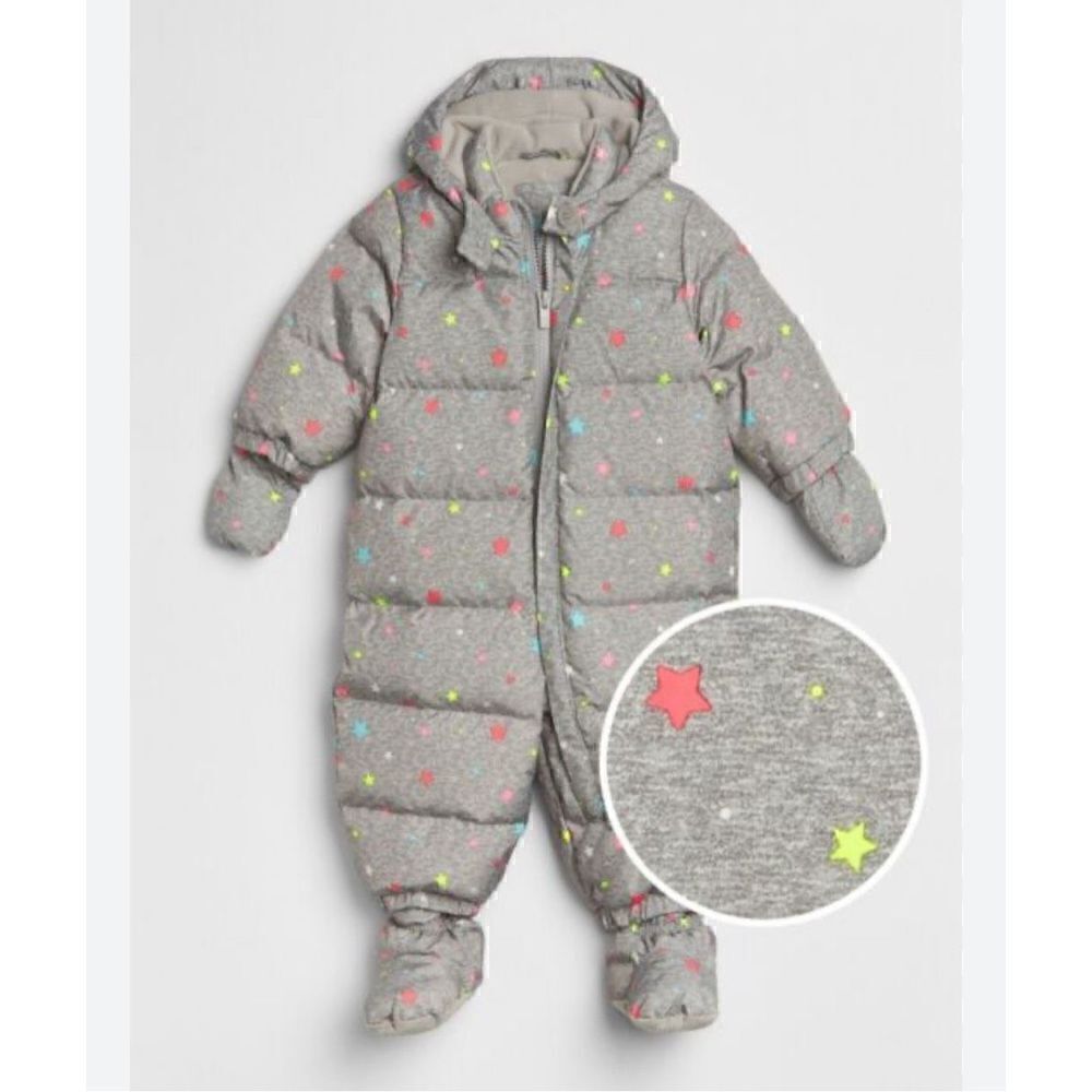 Baby Gap Unisex 0-6MO One Piece Footie Fleece Lined Grey Star Outfit